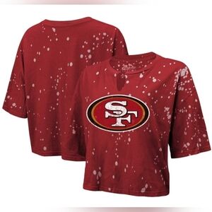 Majestic Threads Scarlet San Francisco 49ers Bleach Splatter Notch Neck Crop Tee